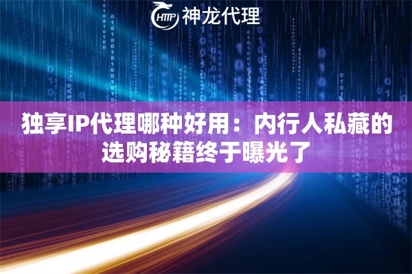 独享IP代理哪种好用：内行人私藏的选购秘籍终于曝光了