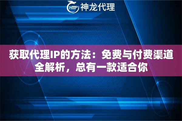 获取代理IP的方法：免费与付费渠道全解析，总有一款适合你