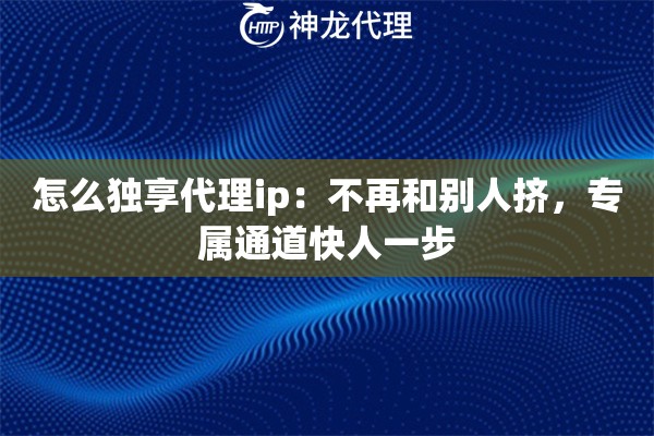 怎么独享代理ip：不再和别人挤，专属通道快人一步