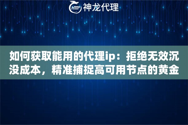 如何获取能用的代理ip：拒绝无效沉没成本，精准捕捉高可用节点的黄金法则