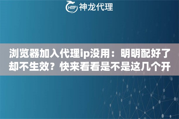 浏览器加入代理ip没用：明明配好了却不生效？快来看看是不是这几个开关没搞对