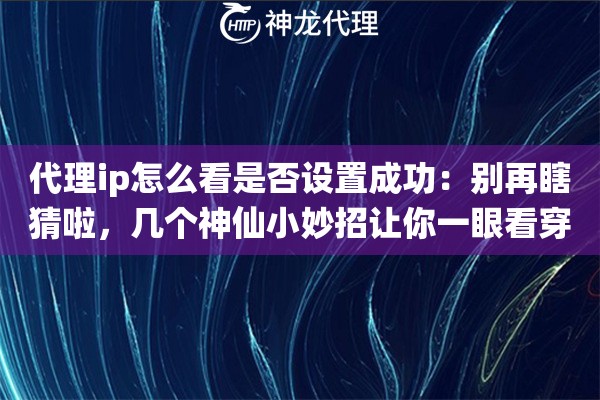 代理ip怎么看是否设置成功：别再瞎猜啦，几个神仙小妙招让你一眼看穿真相