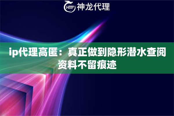 ip代理高匿：真正做到隐形潜水查阅资料不留痕迹