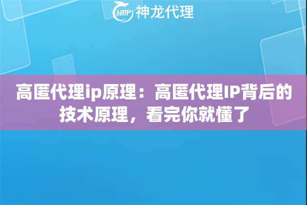 高匿代理ip原理:高匿代理IP背后的技术原理,看完你就懂了 高匿代理ip原理:高匿代理IP背后的技术原理,看完你就懂了