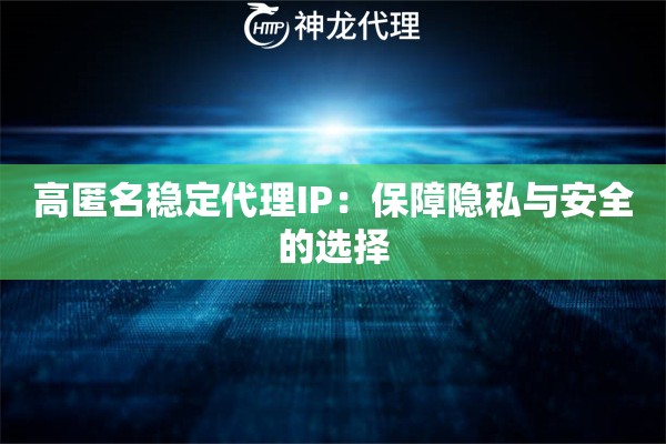 高匿名稳定代理IP：保障隐私与安全的选择