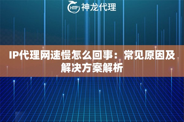 IP代理网速慢怎么回事：常见原因及解决方案解析