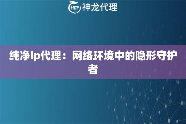 纯净ip代理：网络环境中的隐形守护者