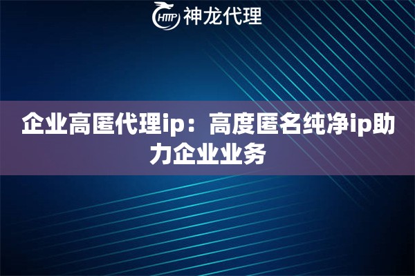 企业高匿代理ip：高度匿名纯净ip助力企业业务