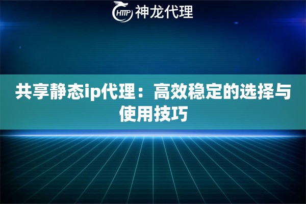 共享静态ip代理：高效稳定的选择与使用技巧