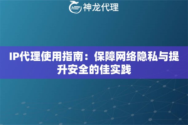 IP代理使用指南：保障网络隐私与提升安全的佳实践