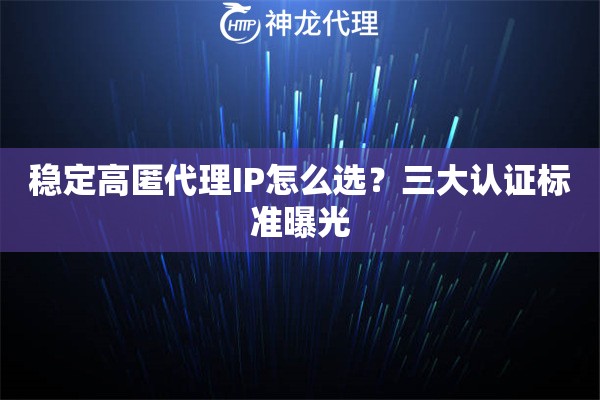 稳定高匿代理IP怎么选？三大认证标准曝光