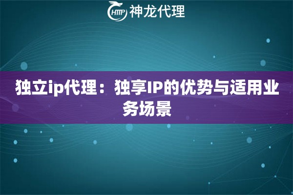 独立ip代理：独享IP的优势与适用业务场景
