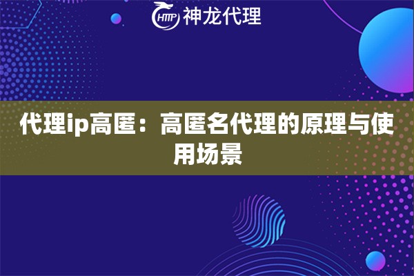 代理ip高匿：高匿名代理的原理与使用场景
