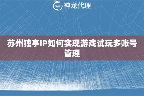 苏州独享IP如何实现游戏试玩多账号管理