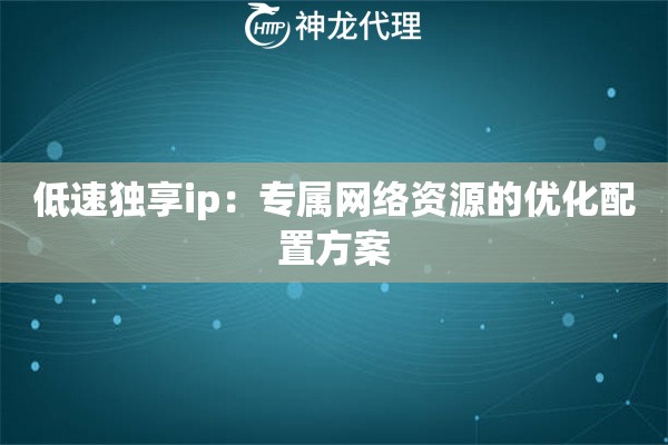 低速独享ip：专属网络资源的优化配置方案
