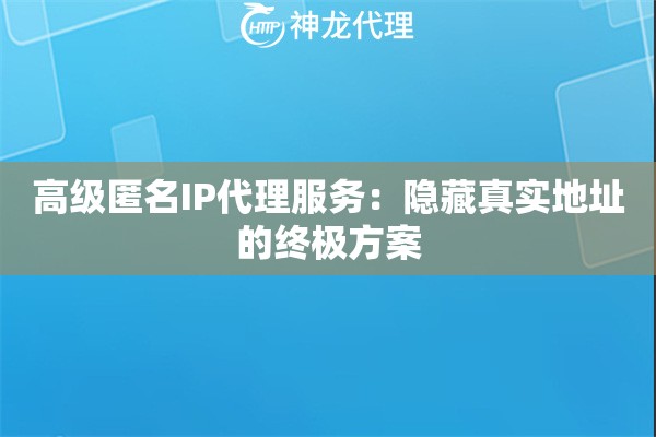 高级匿名IP代理服务：隐藏真实地址的终极方案