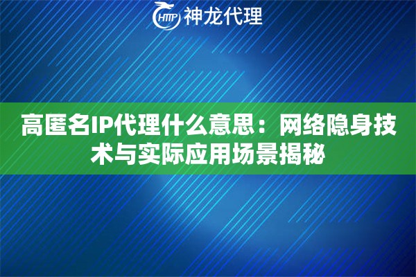 高匿名IP代理什么意思：网络隐身技术与实际应用场景揭秘