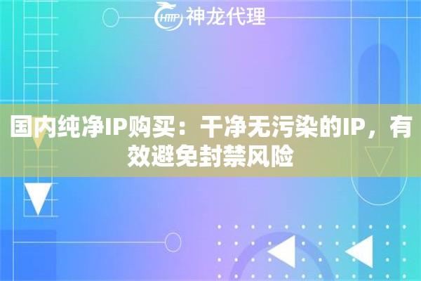 国内纯净IP购买：干净无污染的IP，有效避免封禁风险