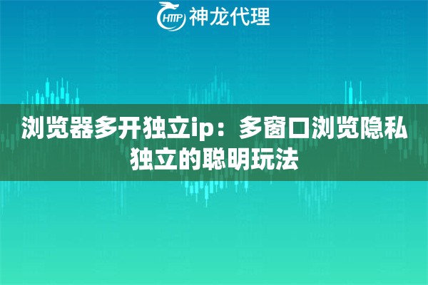 浏览器多开独立ip：多窗口浏览隐私独立的聪明玩法