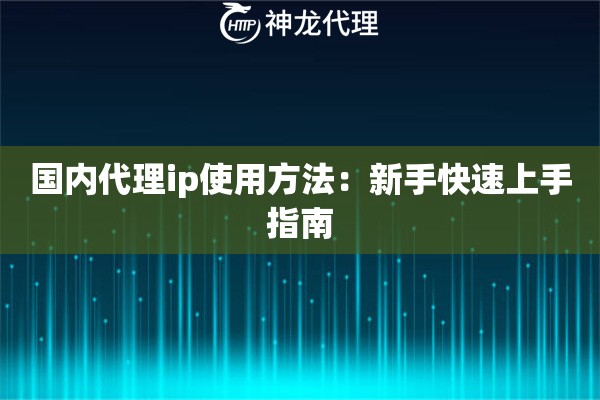 国内代理ip使用方法：新手快速上手指南