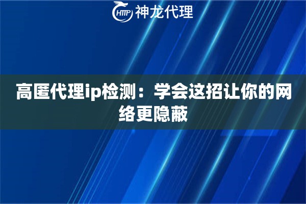 高匿代理ip检测:学会这招让你的网络更隐蔽 高匿代理ip检测:学会这招让你的网络更隐蔽