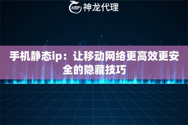 手机静态ip:让移动网络更高效更安全的隐藏技巧 手机静态ip:让移动网络更高效更安全的隐藏技巧
