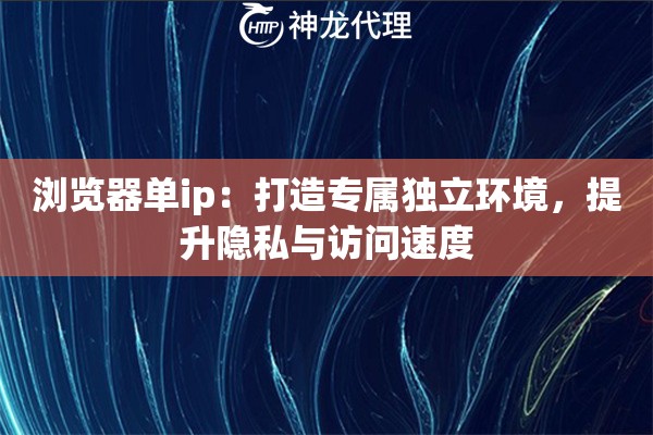 浏览器单ip：打造专属独立环境，提升隐私与访问速度