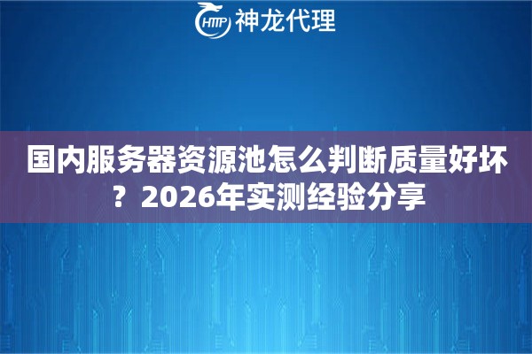 国内服务器资源池怎么判断质量好坏？2026年实测经验分享