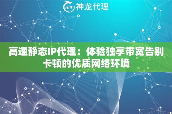 高速静态IP代理：体验独享带宽告别卡顿的优质网络环境