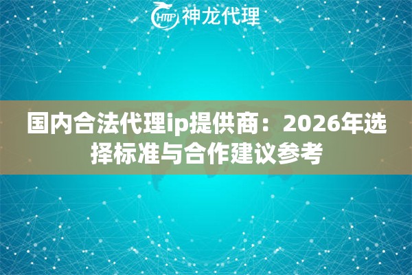 国内合法代理ip提供商：2026年选择标准与合作建议参考