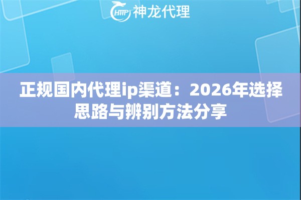 正规国内代理ip渠道：2026年选择思路与辨别方法分享