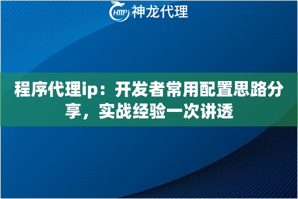 程序代理ip：开发者常用配置思路分享，实战经验一次讲透