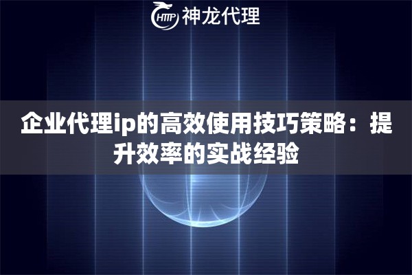 企业代理ip的高效使用技巧策略：提升效率的实战经验