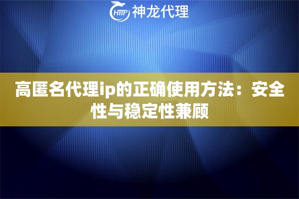 高匿名代理ip的正确使用方法：安全性与稳定性兼顾