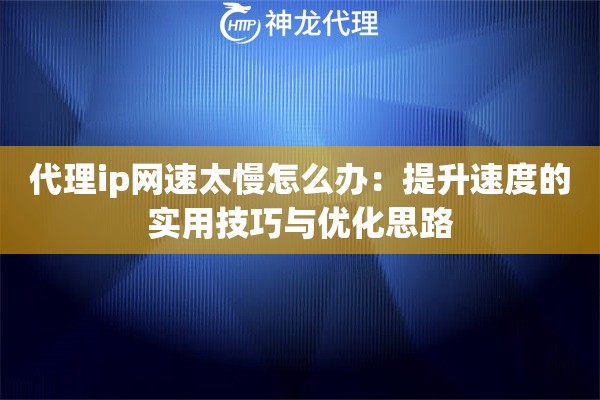 代理ip网速太慢怎么办：提升速度的实用技巧与优化思路