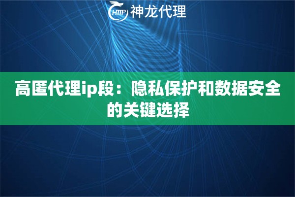 高匿代理ip段：隐私保护和数据安全的关键选择