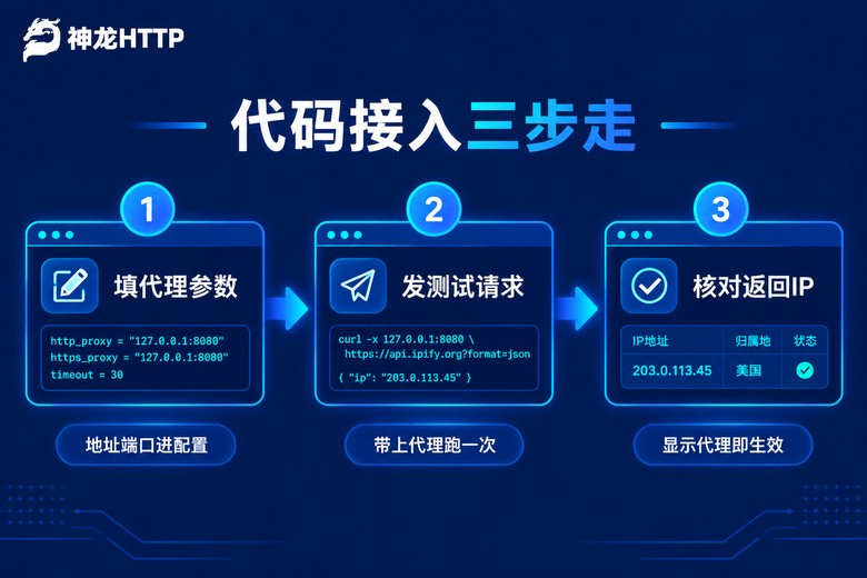 代码接入代理IP三步流程图
