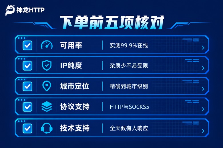 固定IP代理下单前五项参数核对清单
