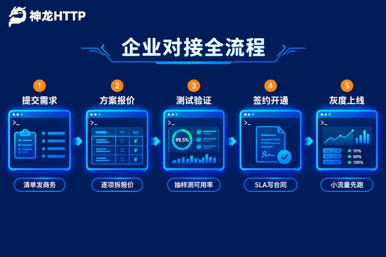 企业代理IP定制对接五步流程图